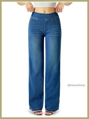 High Waisted Wide Leg Stretch Knit Denim Jeans